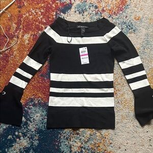INC International Concepts Black and White Striped Blouse